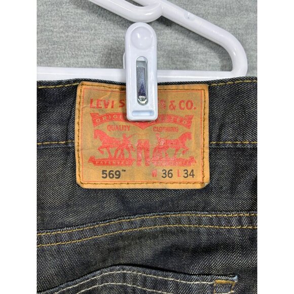 Levis 569 Loose Straight Jeans Dark Wash Sz 36x34.  - Actual 39x32 - Picture 4 of 8